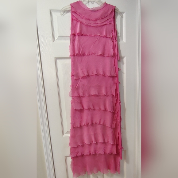 Gigi Moda Italian Hot Pink Tiered Silk Sleeveless Maxi Dress Women's Size S $189 - Picture 5 of 14